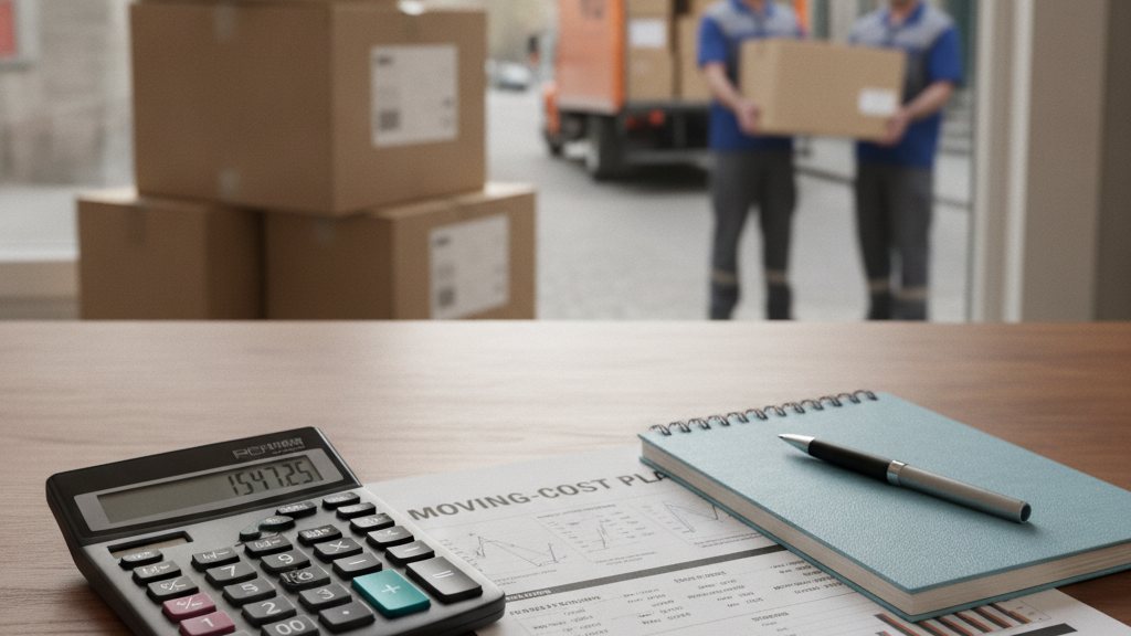 Calcul du coût d’un déménagement à Québec avec une calculatrice et un plan