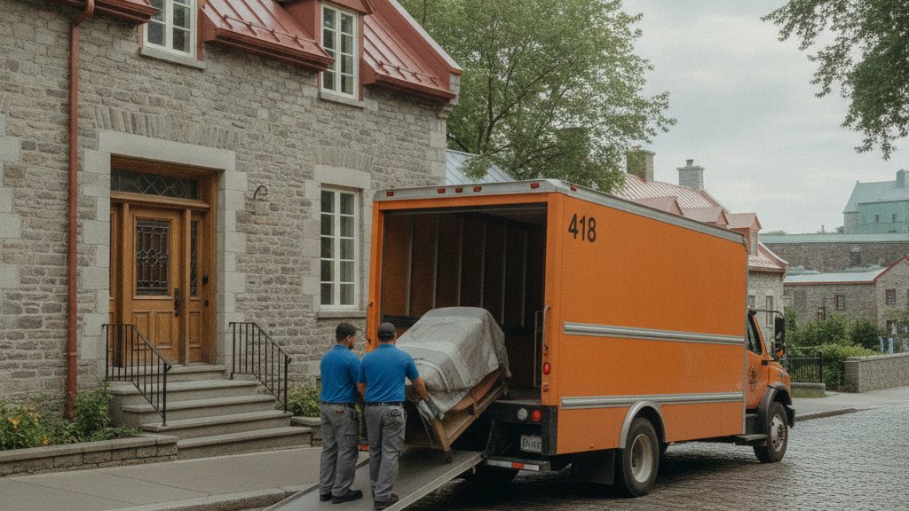 Camion de déménagement de location stationné devant une résidence à Québec